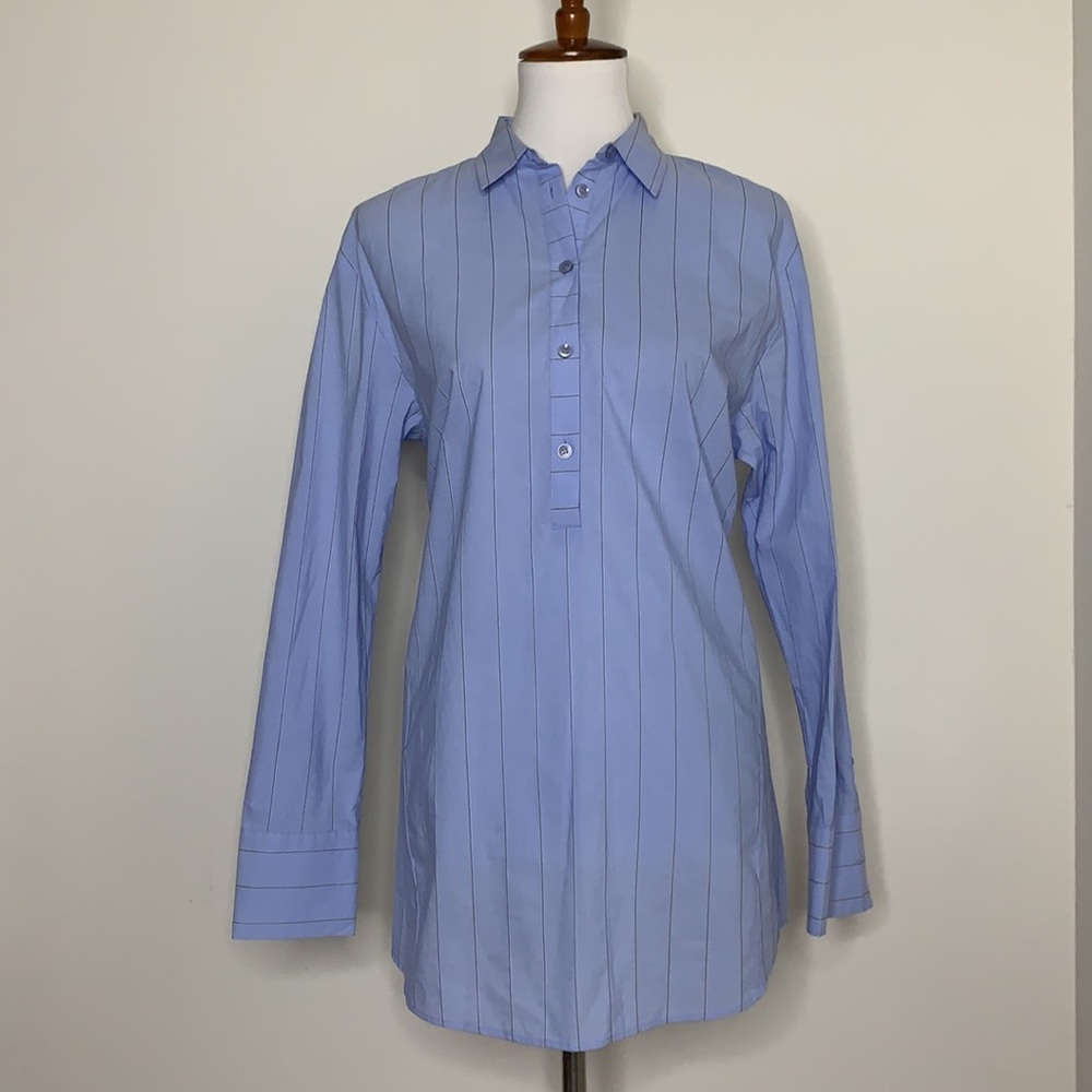 NORDSTROM SIGNATURE Blue Button Down Open Back Tunic Striped Shirt S